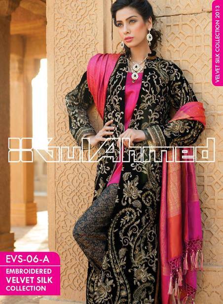 Gul Ahmed Embroidered Silk Velvet Coat | Girls Mag