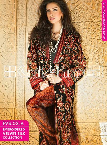 Gul Ahmed Embroidered Silk Velvet Coat - Girls Mag